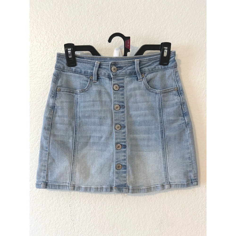 Boho Festival American Eagle Super Stretch Button Front Denim Mini Skirt SZ 2